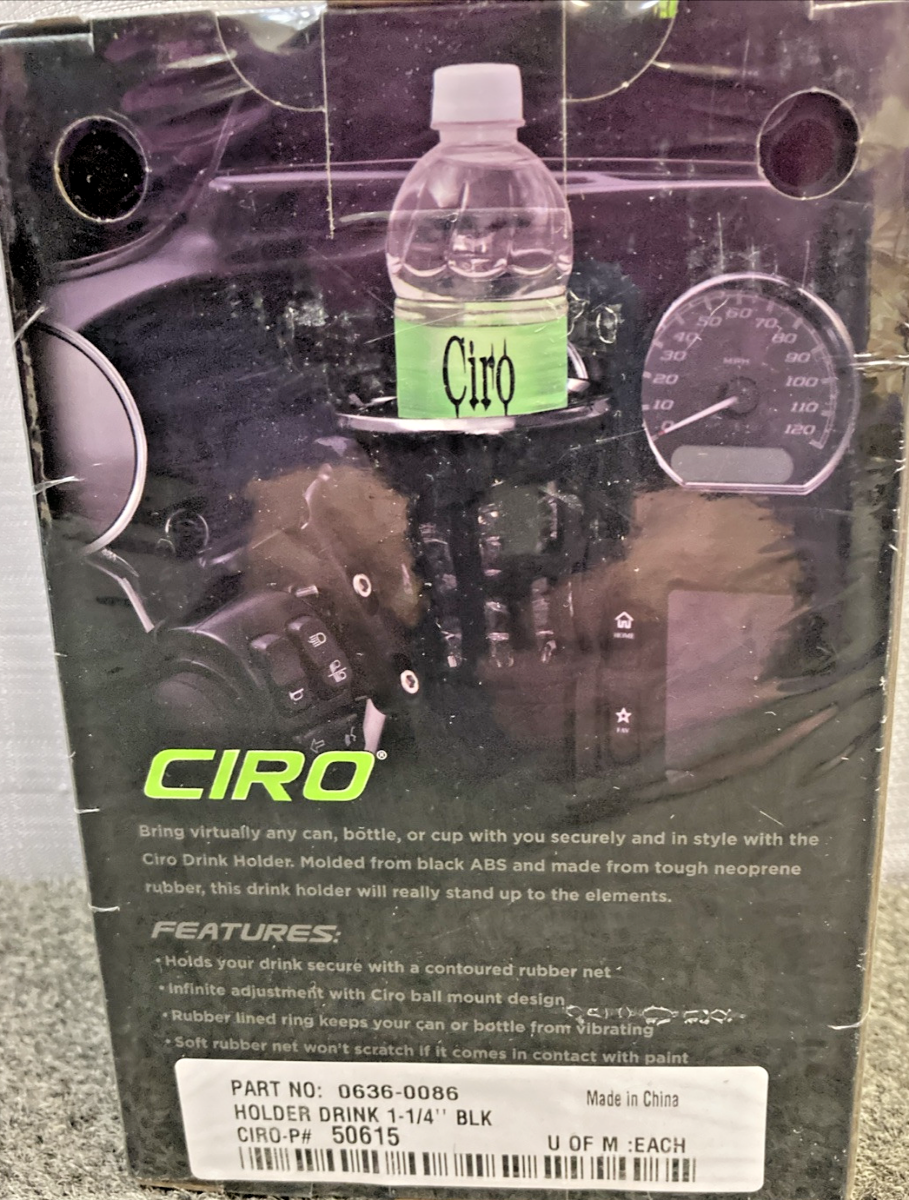 NEW GENUINE CIRO 50615 DRINK HOLDER BLK W/1-1/4'' ALUM BLK CLAMP MOUNT 0636-0086