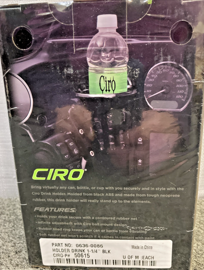 NEW GENUINE CIRO 50615 DRINK HOLDER BLK W/1-1/4'' ALUM BLK CLAMP MOUNT 0636-0086