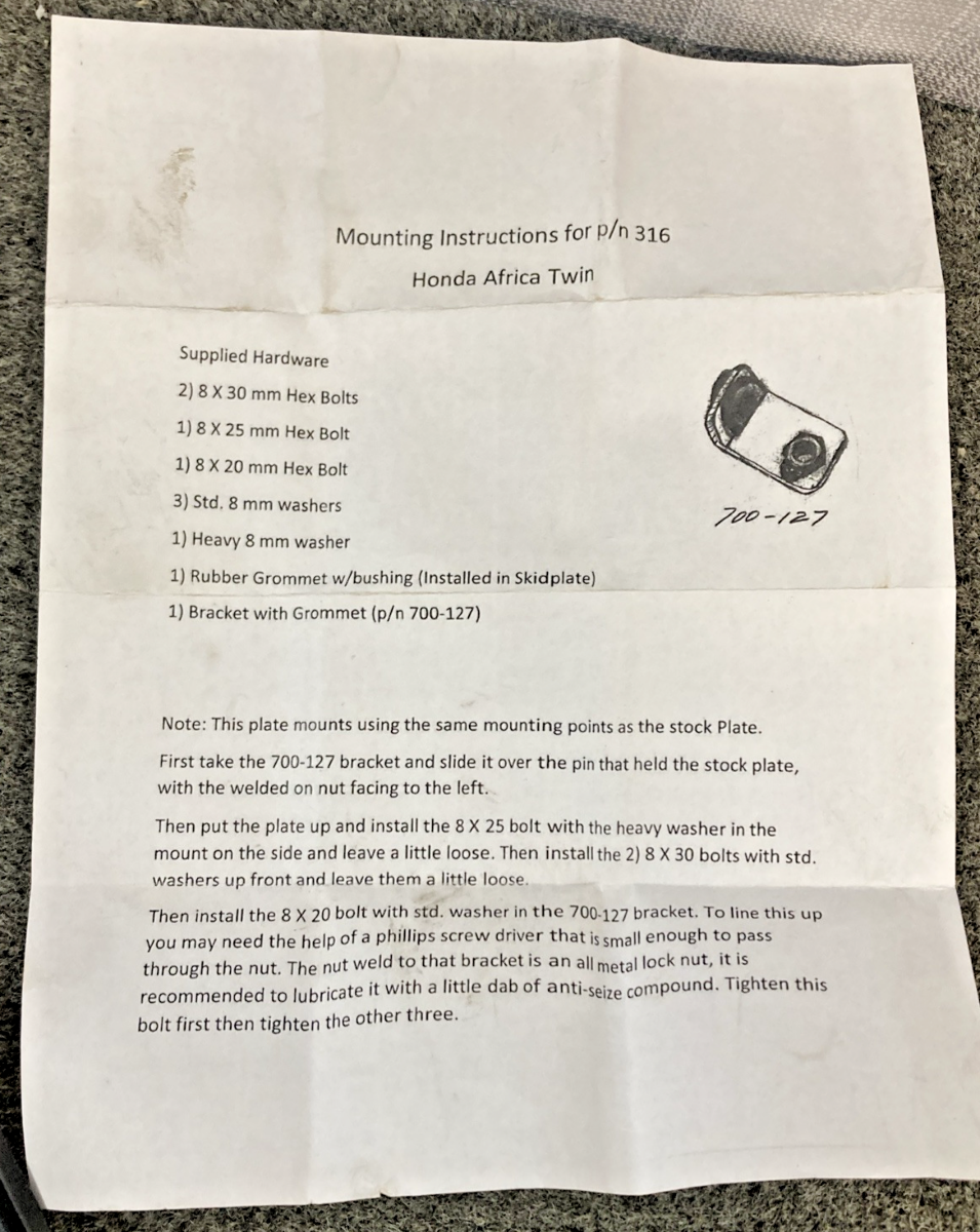 NEW REPLACES HONDA 316 SKID PLATE FOR AFRICA TWIN