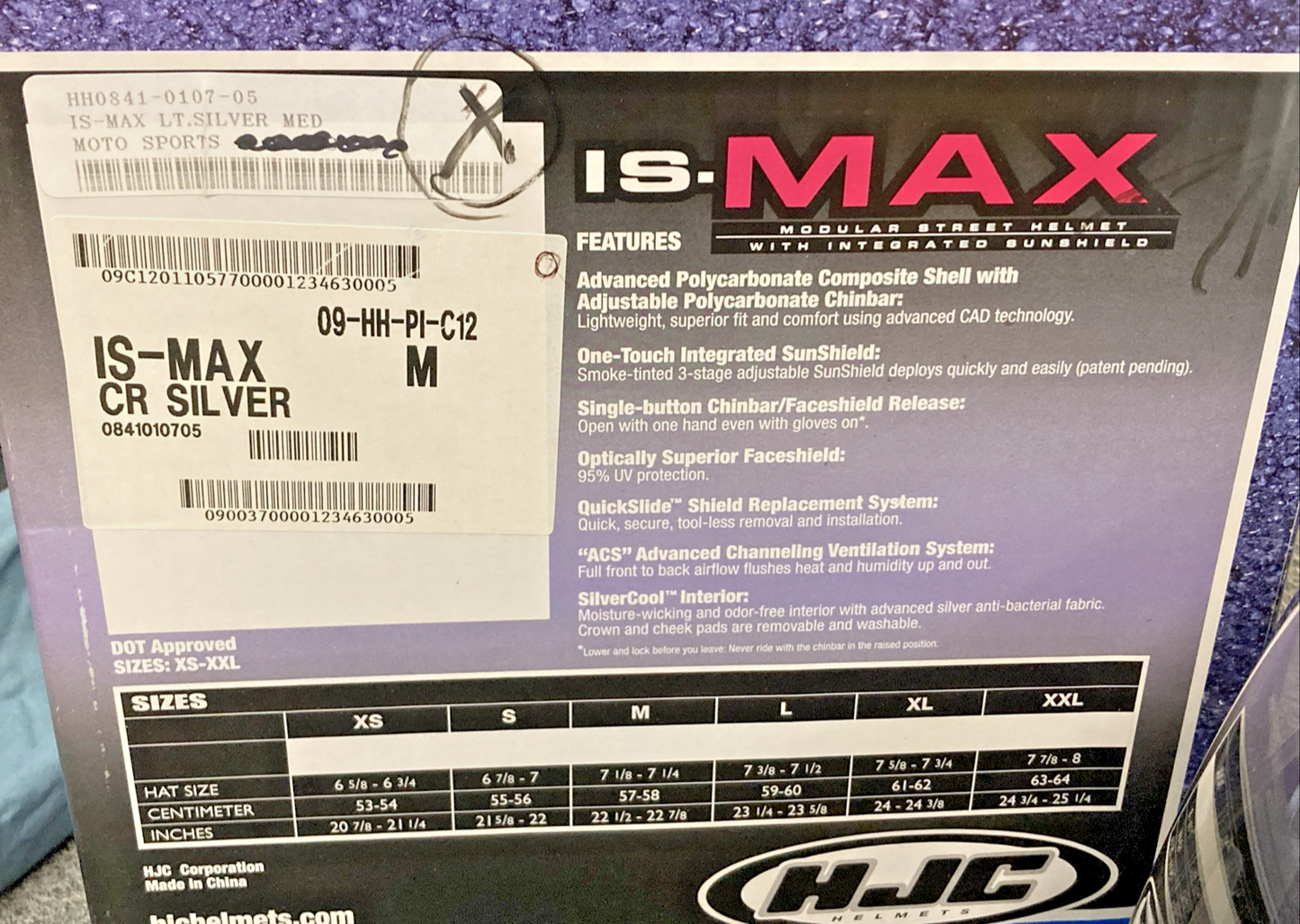 NEW GENUINE HJC IS-MAX SILVER HELMET M