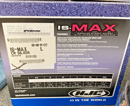 NEW GENUINE HJC IS-MAX SILVER HELMET L