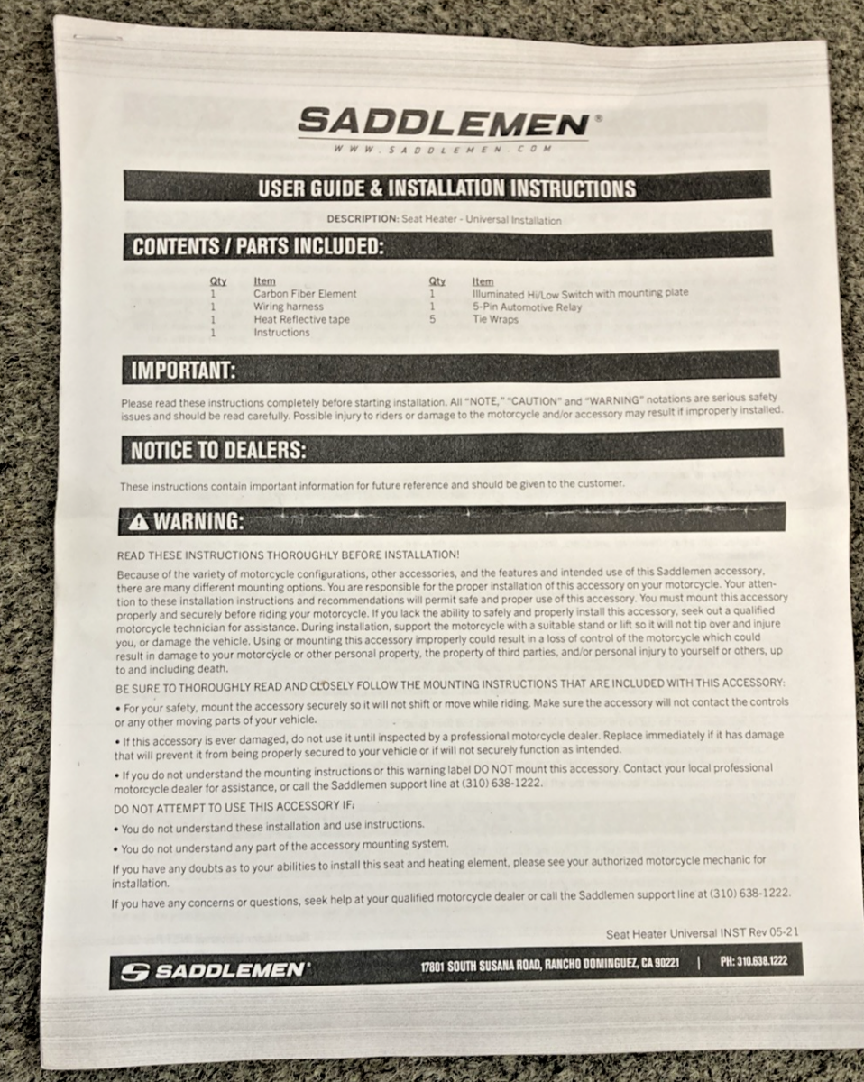 NEW GENUINE SADDLEMEN 0810-2186 HEATED ROADSOFA CF SEAT W/ DBR, I20-06-185BRHCT