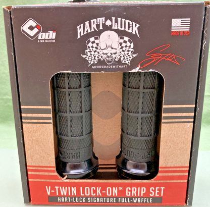 NEW ODI LOCKHART V31ITW-BB-B V-TWIN LOCK-ON GRIPS, TBW, BLK/BLK, WAFFLE, NO TOOL