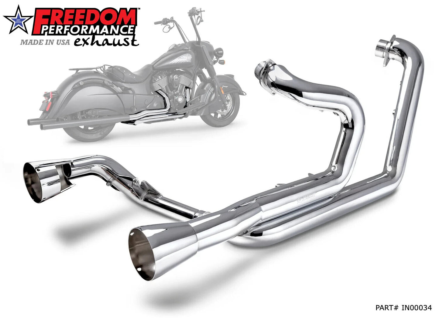 NEW GENUINE FREEDOM PERFORMANCE EXHAUST IN00034 TRUE DUAL HEADERS, CHROME, EXHA