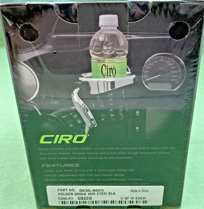 NEW GENUINE CIRO 0636-0025 HOLDER DRINK MIR STEM (BLK) 50420