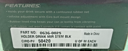 NEW GENUINE CIRO 0636-0025 HOLDER DRINK MIR STEM (BLK) 50420