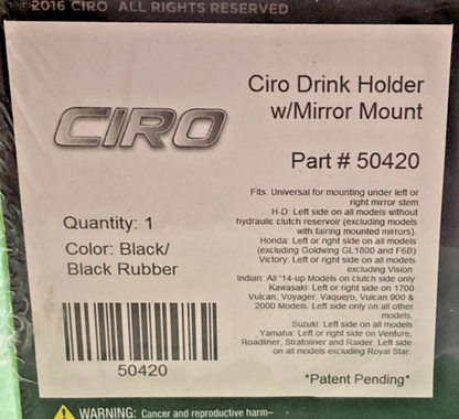 NEW GENUINE CIRO 0636-0025 HOLDER DRINK MIR STEM (BLK) 50420