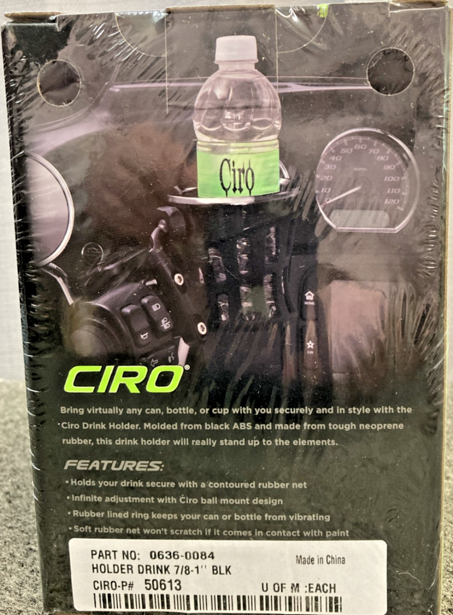 NEW GENUINE CIRO 0636-0084 DRINK HOLDER 7/8" - 1" HANDLEBAR MOUNT (BLACK) 50613