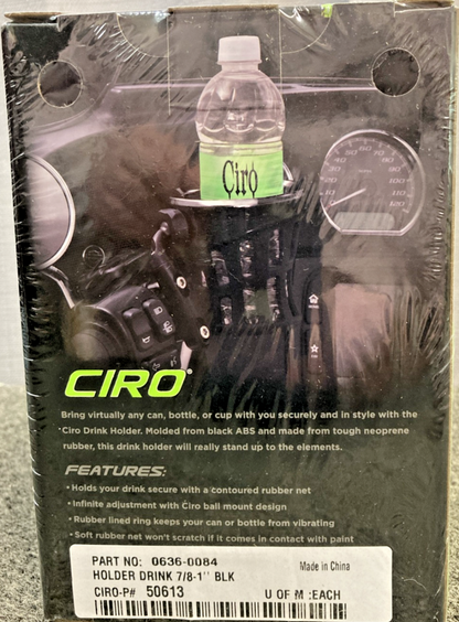 NEW GENUINE CIRO 0636-0084 DRINK HOLDER 7/8" - 1" HANDLEBAR MOUNT (BLACK) 50613