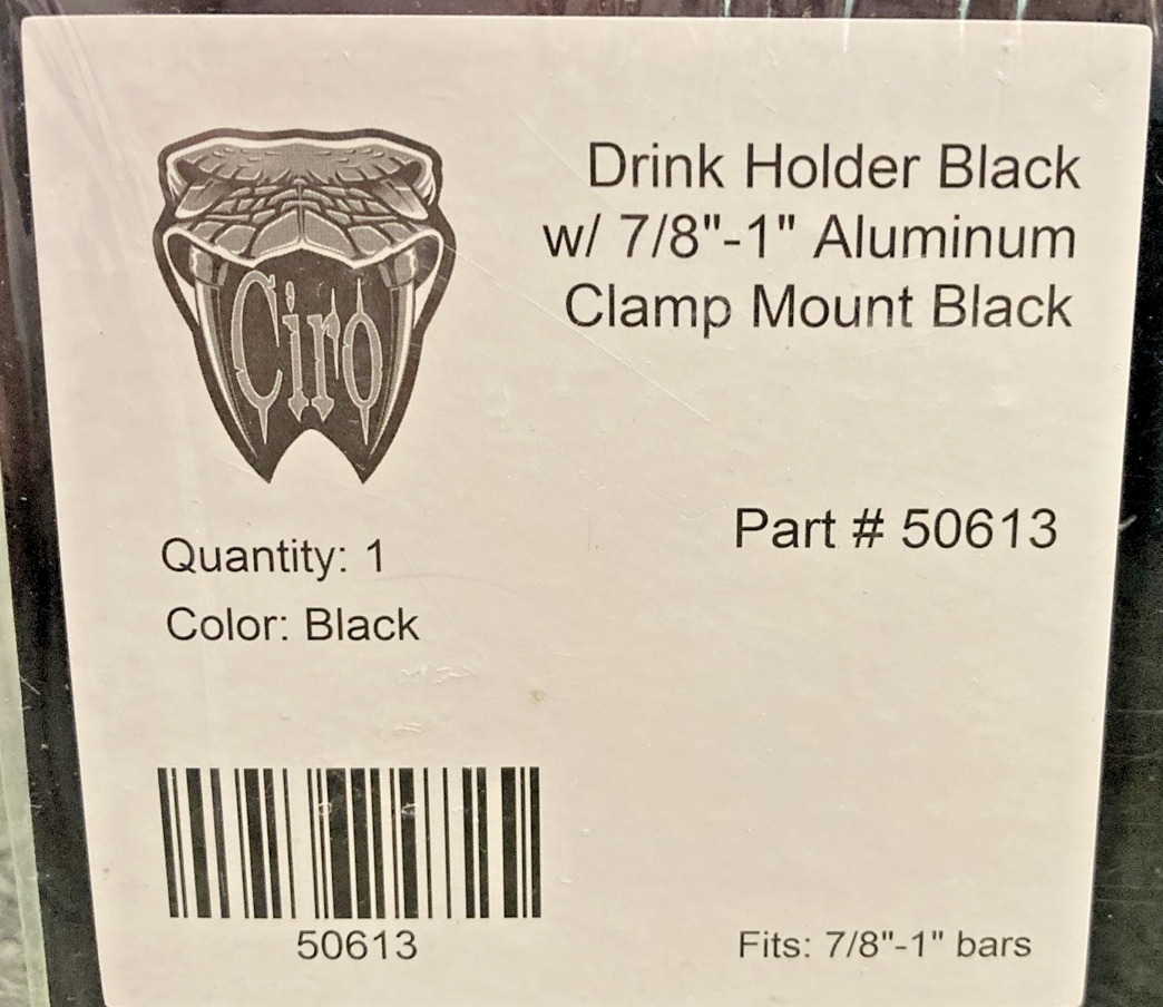 NEW GENUINE CIRO 0636-0084 DRINK HOLDER 7/8" - 1" HANDLEBAR MOUNT (BLACK) 50613