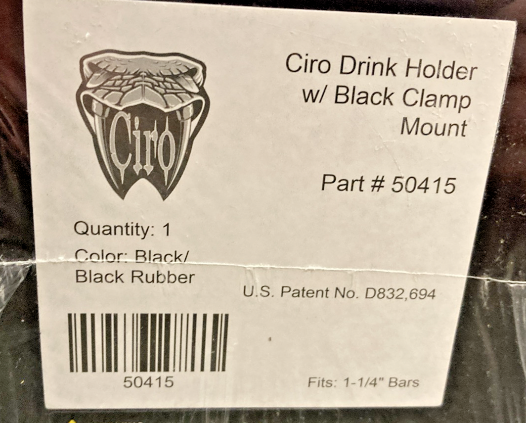 NEW GENUINE CIRO 0636-0024 DRINK HOLDER 1-1/4" HANDLEBAR MOUNT CHR/BLK, 50415