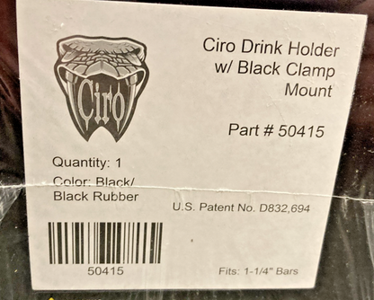 NEW GENUINE CIRO 0636-0024 DRINK HOLDER 1-1/4" HANDLEBAR MOUNT CHR/BLK, 50415