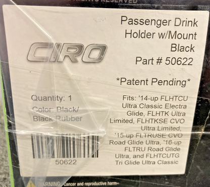 NEW GENUINE CIRO 0636-0088 DRINK HOLDER, PASSENGER MOUNT, (BLACK) 50622