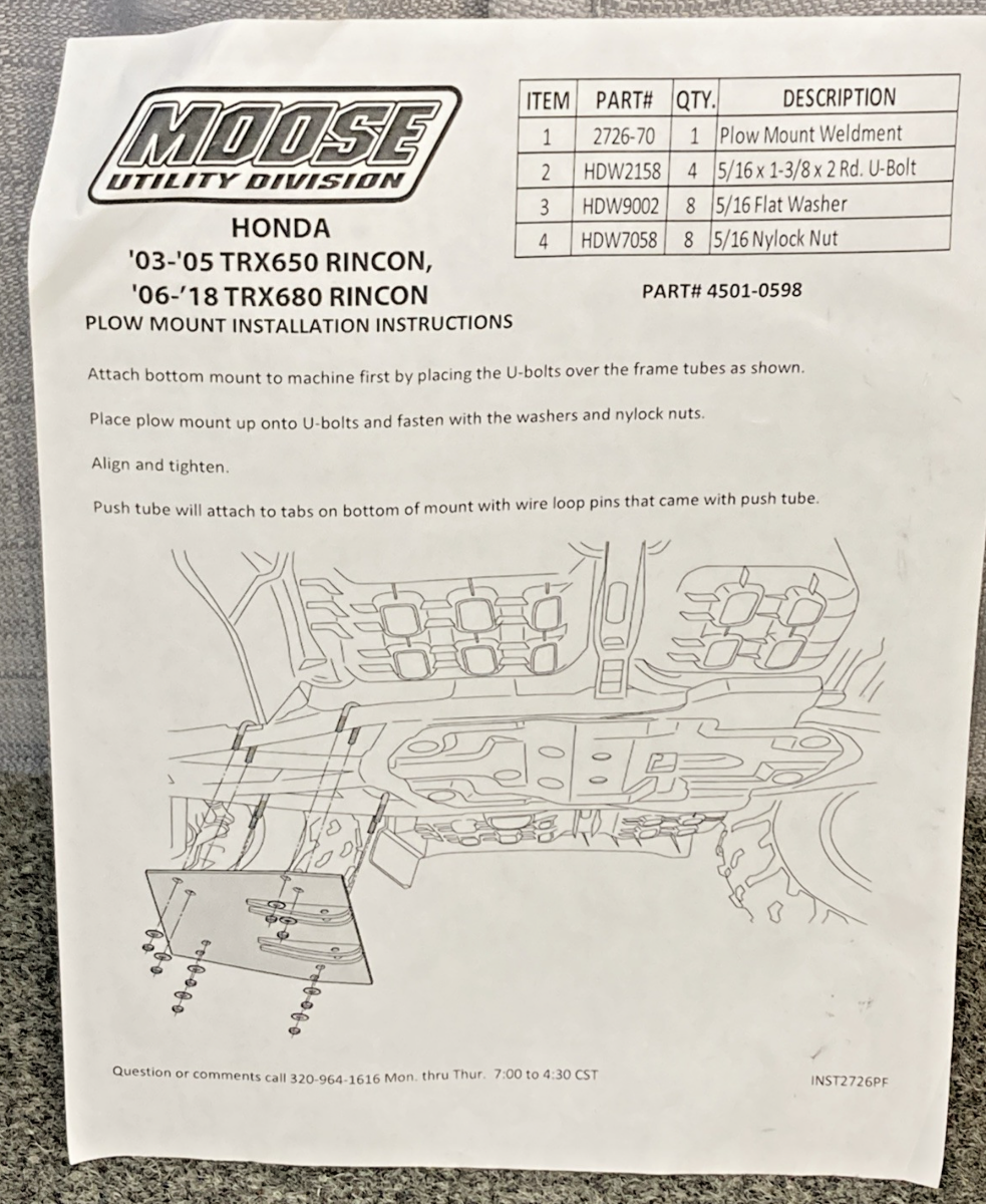 NEW GENUINE MOOSE UTILITY 4501-0598 PLOW MOUNT FOR HONDA