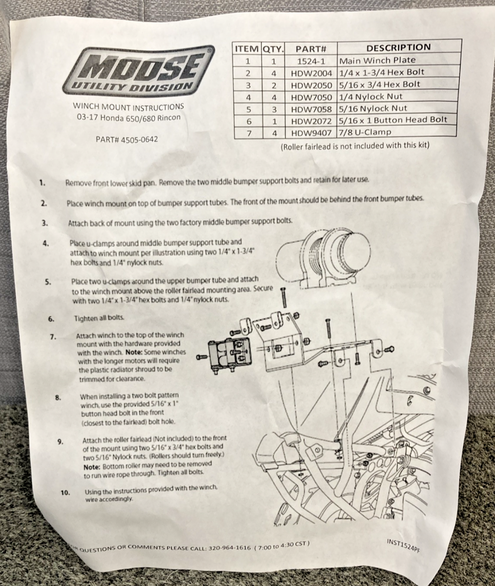 NEW GENUINE MOOSE UTILITY 4505-0642 WINCH MOUNT FOR HONDA
