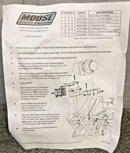 NEW GENUINE MOOSE UTILITY 4505-0642 WINCH MOUNT FOR HONDA