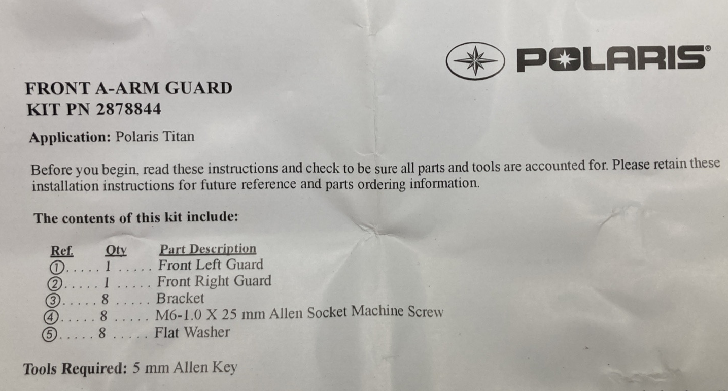 NEW GENUINE POLARIS 2878844 Front A Arm Guards Set W/ Hardware