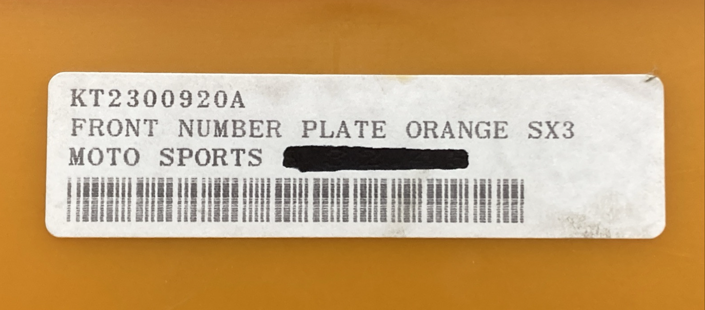NEW GENUINE KTM 2300920A FRONT NUMBER PLATE ORANGE SX3