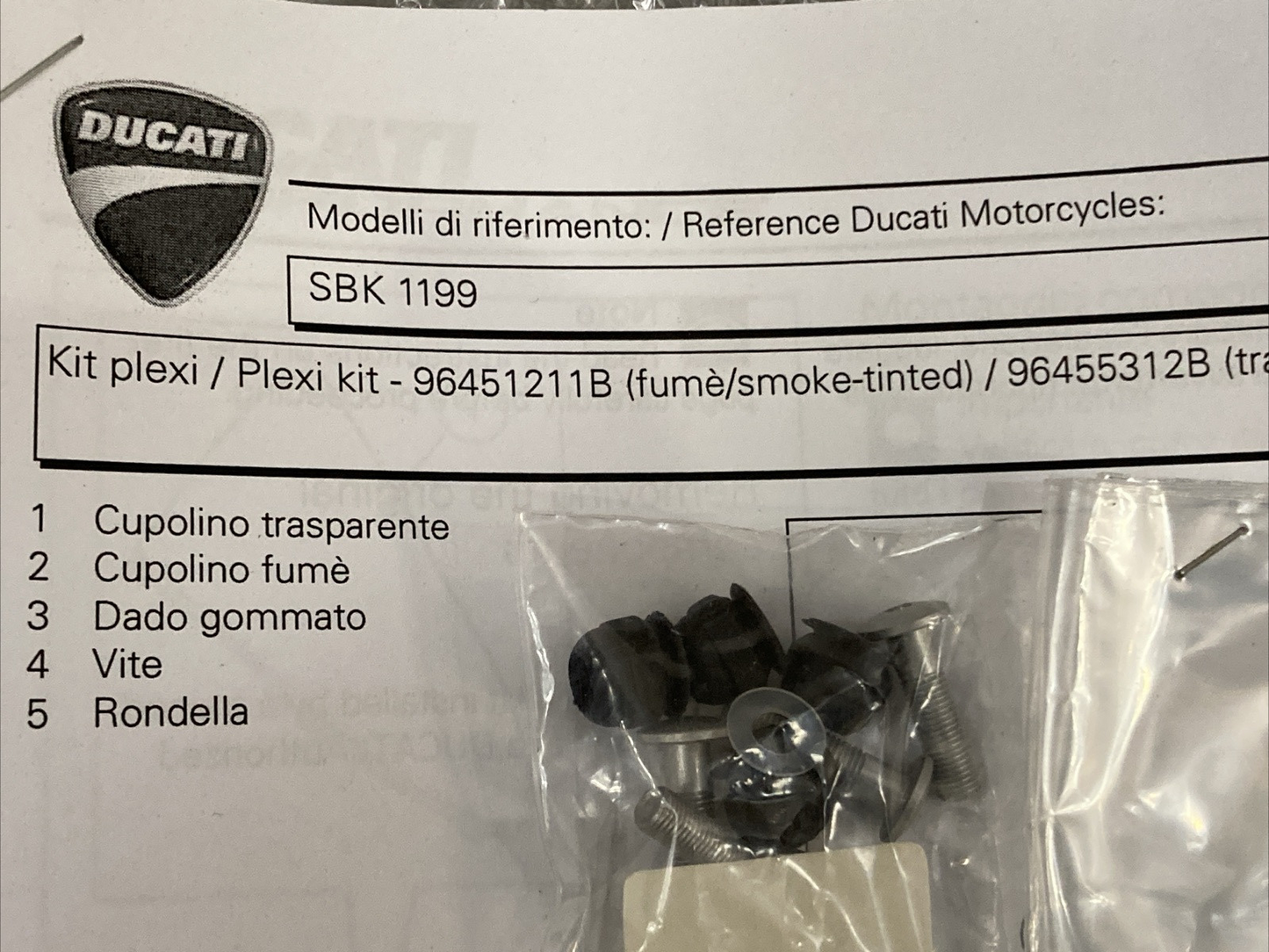 NEW GENUINE DUCATI 96451211B WINDSHIELD SMOKE TINTED