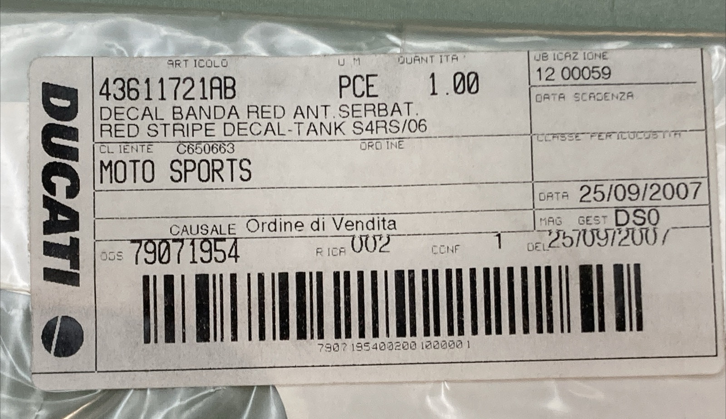 NEW GENUINE DUCATI 43611721AB FRONT STRIPE RED