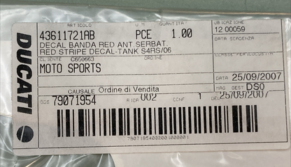NEW GENUINE DUCATI 43611721AB FRONT STRIPE RED