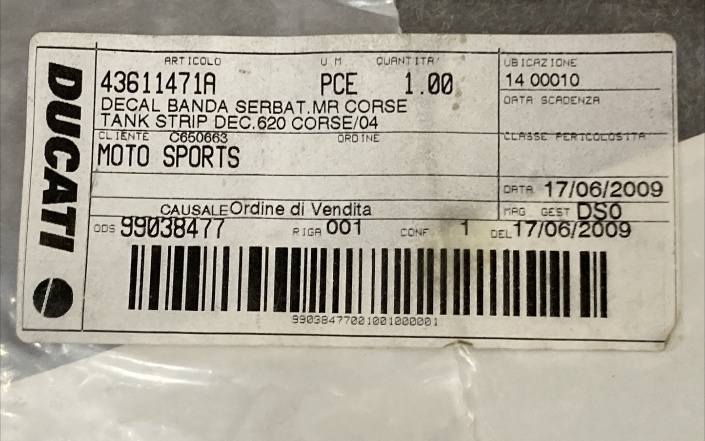 NEW GENUINE DUCATI 43611471A WHITE STRIP
