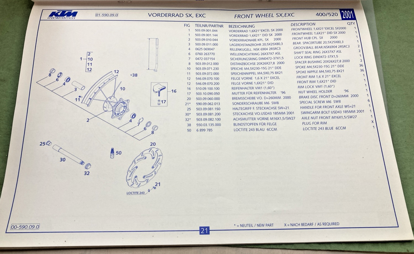 NEW GENUINE KTM 320818 OWNER'S HANDBOOK 2001
