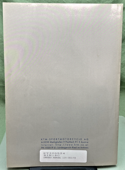 NEW GENUINE KTM 320524 OWNER'S HANDBOOK 1998