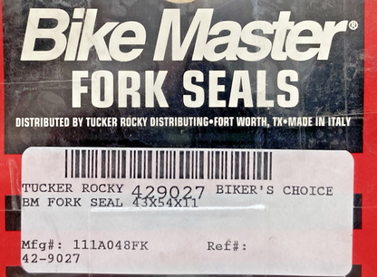 NEW GENUINE BIKEMASTER 111A048FK FORK SEALS, 43X54X11, 429027