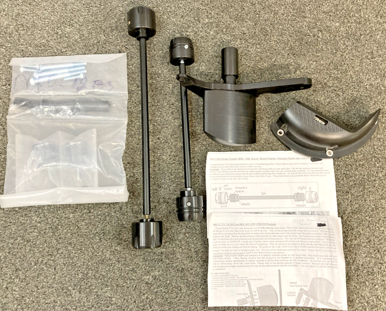 NEW GENUINE T-Rex RACING N80-15 N80-7FB2 DUCATI PANIGALE 959 NO CUT FRAM SLIDERS