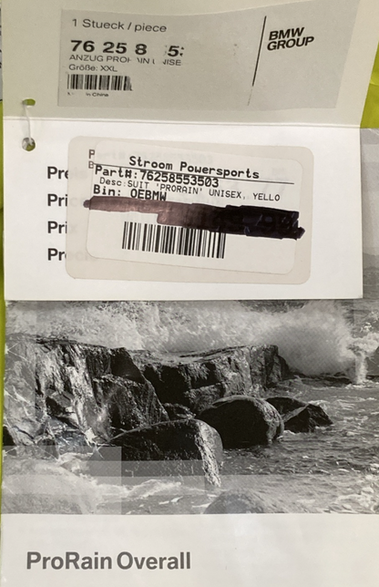 NEW GENUINE BMW 76258553503 Suit Motorrad ProRain Unisex Yellow 2XL W/ BAG