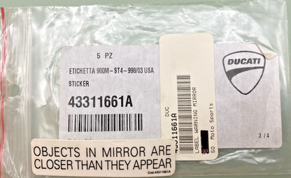NEW GENUINE DUCATI 43311661A LABEL WARNING MIRROR