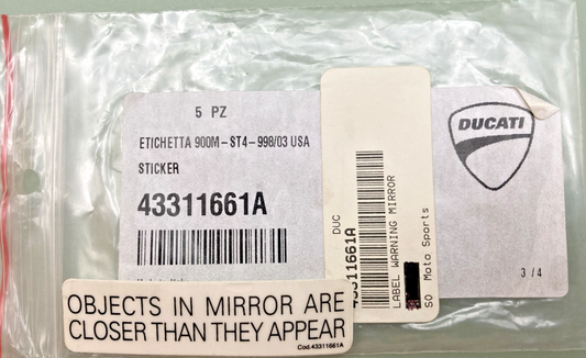 NEW GENUINE DUCATI 43311661A LABEL WARNING MIRROR