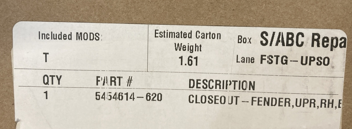 NEW GENUINE POLARIS 5454614-620 CLOSEOUT-FENDER,UPR, RH, BBLU,