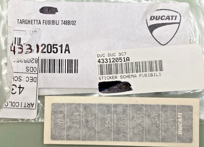 NEW GENUINE DUCATI 43312051A STICKER SCHEMA FUSIBILI