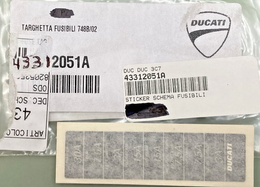 NEW GENUINE DUCATI 43312051A STICKER SCHEMA FUSIBILI