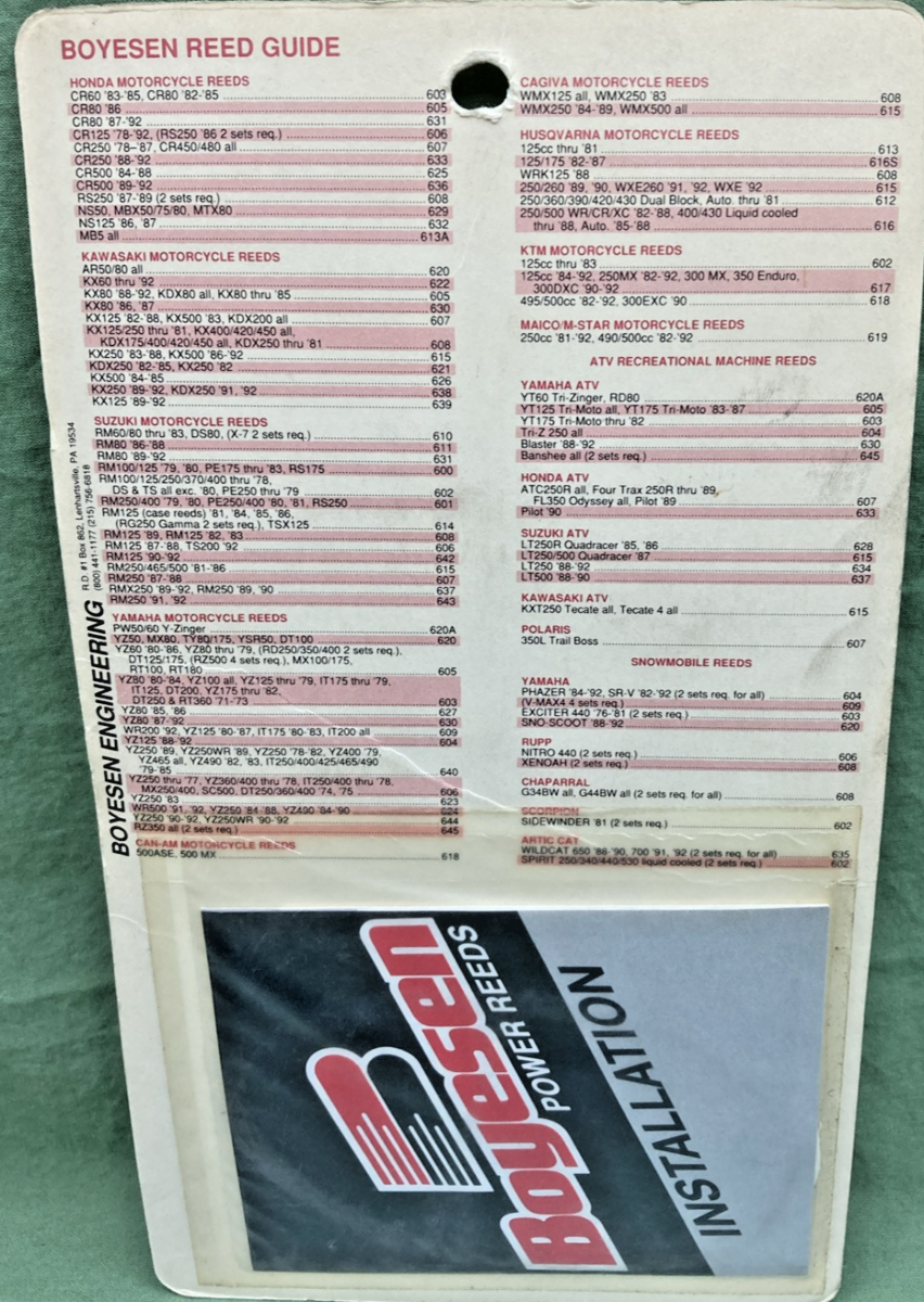 NEW GENUINE BOYESEN 640 POWER REEDS DURA FLEX W/REV PLATE