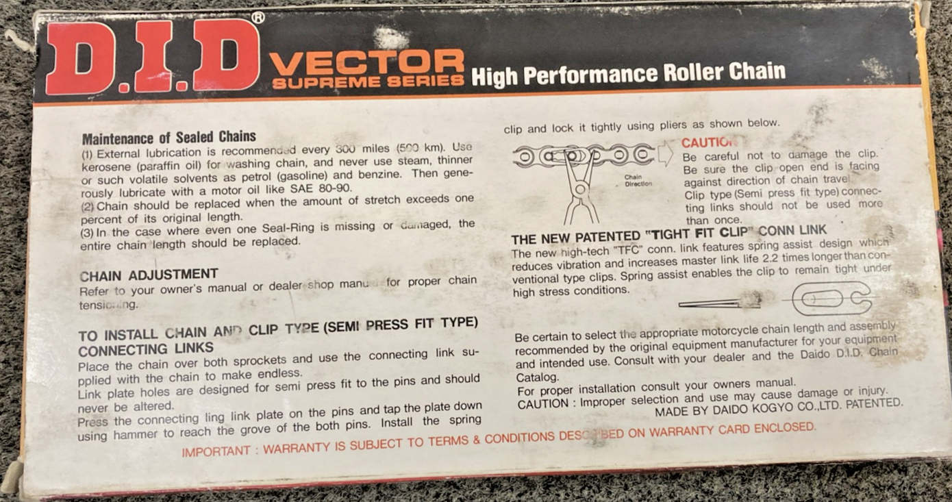 NEW GENUINE D.I.D 630VS93L VECTOR SUPREME SERIES HIGH-PERFORMANANCE ROLLER CHAIN