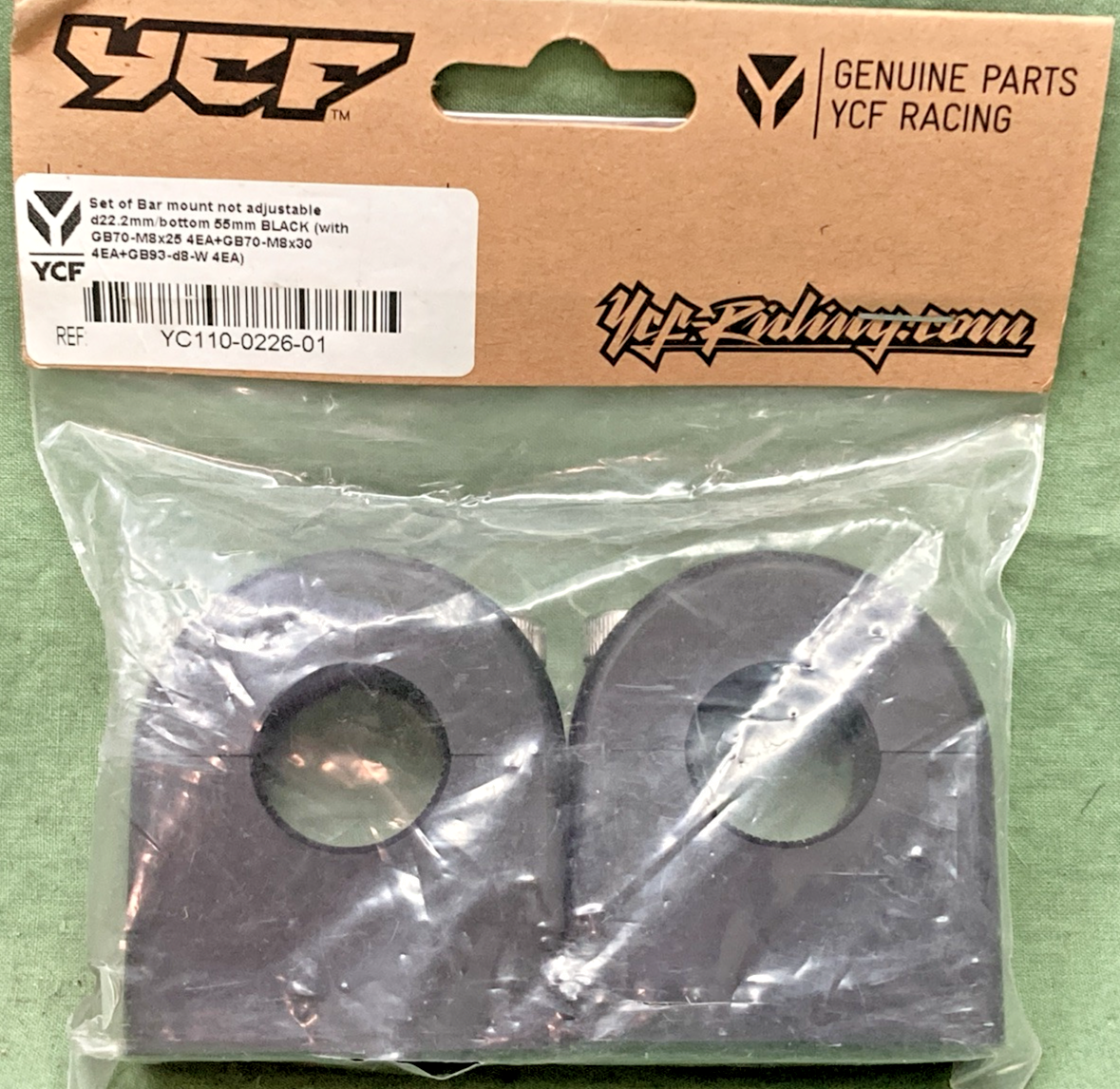 NEW GENUINE YCF YC110-0226-01 BLACK BAR MOUNT SET, NOT ADJUSTABLE