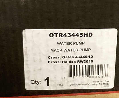 NEW GENUINE OTR OTR43445HD WATER PUMP ASSEMBLY W/ O-RING