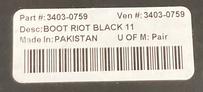 NEW GENUINE Z1R 3403-0759 RIOT BOOTS BLACK LEATHER SZ 11