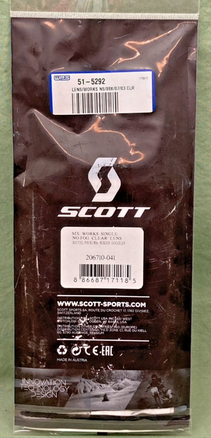 NEW GENUINE SCOTT 206710-041 SINGLE CLEAR NO-FOG REPLACEMENT LENS