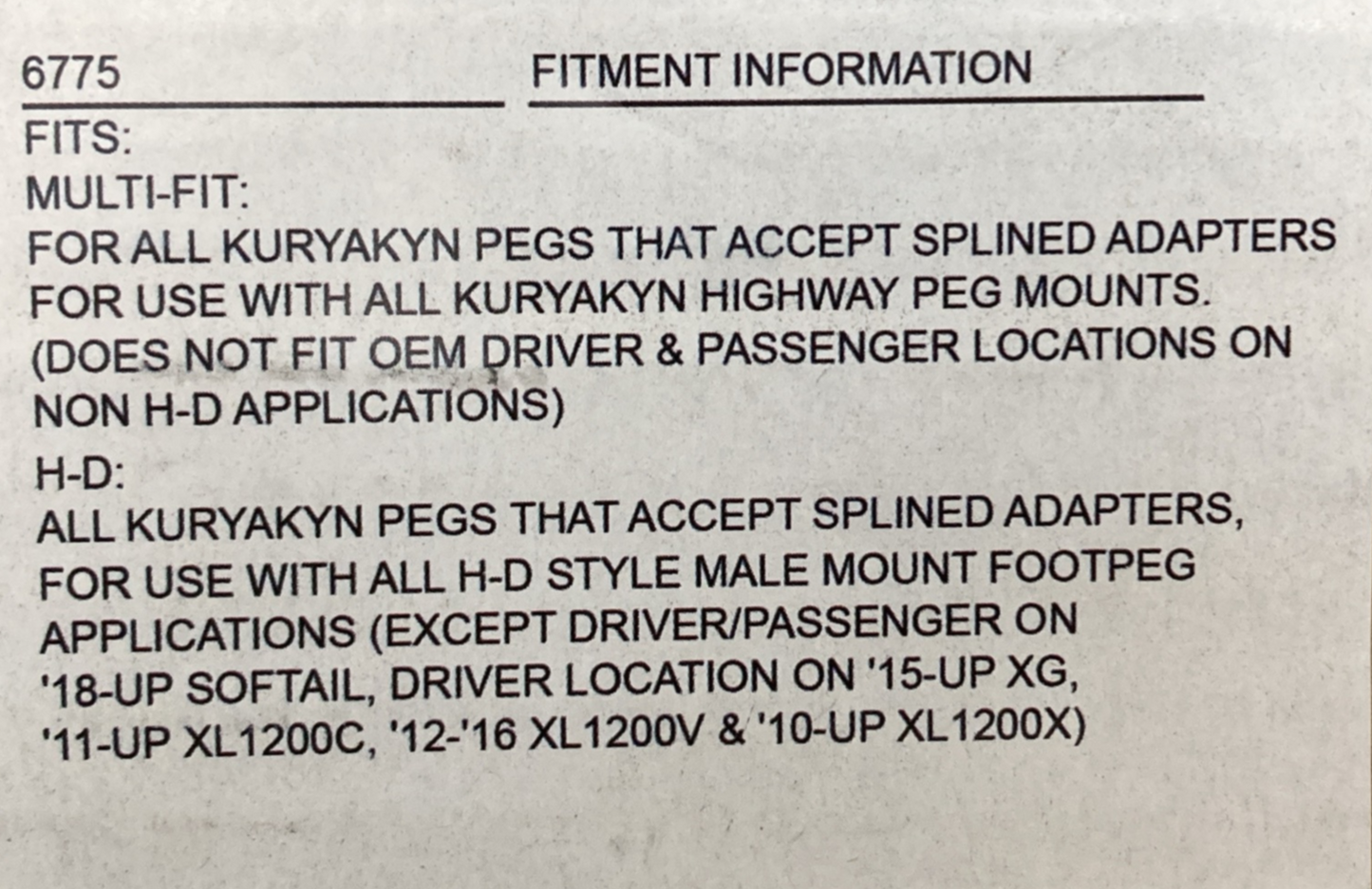 NEW GENUINE Kuryakyn 1620-1954 ADAPTERS PEG ADJ SPL BLK