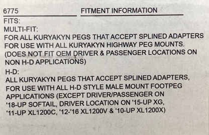 NEW GENUINE Kuryakyn 1620-1954 ADAPTERS PEG ADJ SPL BLK