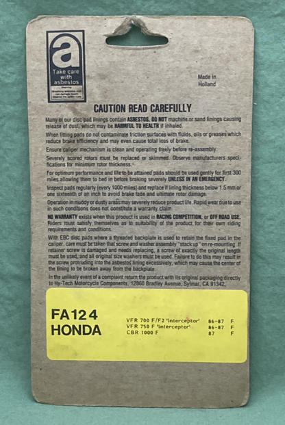 NEW GENUINE EBC FA124 Organic Base FA Brake Pads
