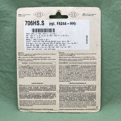 NEW GENUINE SBS 706HS Street Excel Sintered Front Brake Pads