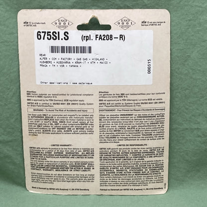 NEW GENUINE SBS 675SI Off Road Sintered Brake Pads