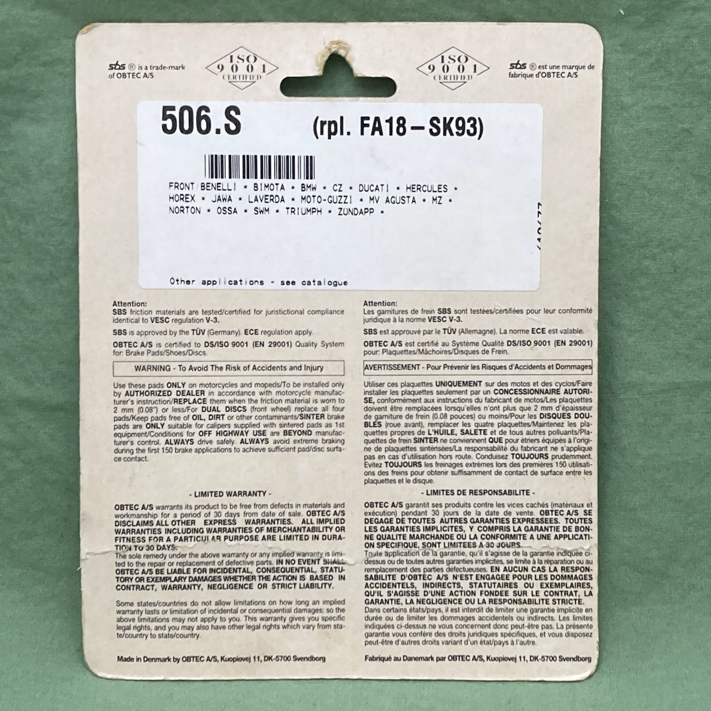 NEW GENUINE SBS 506HF Ceramic Brake Pads