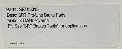 NEW GENUINE SRT SRT00315 PRO LINE SINTERED BRAKE PADS FOR KTM