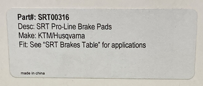 NEW GENUINE SRT SRT00316 PRO LINE SINTERED BRAKE PADS FOR KTM